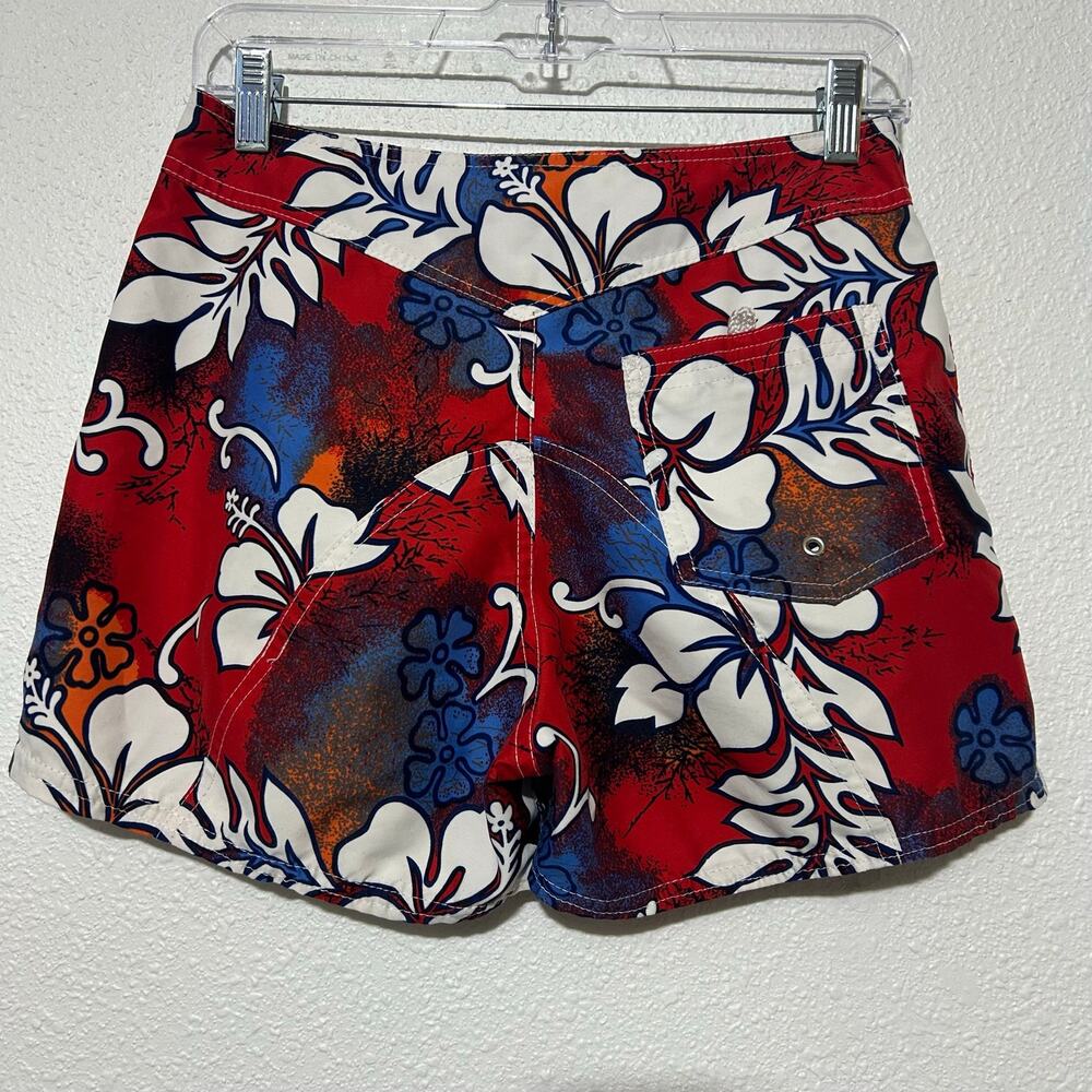 Vintage 90’s Hawaiian Board Shorts Coconut Girl Tropical Hibiscus Red Blue Sz 5 - Picture 2 of 8